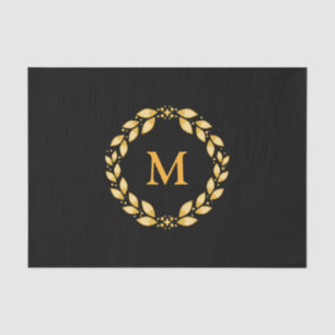 Ornate Golden Leaved Roman Wreath Monogram - Black Tissue Paper