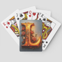 Ornate Golden Monogram Letter L Custom Playing Car