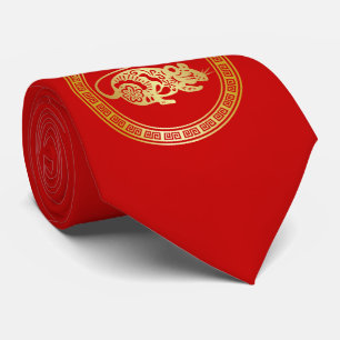 Ornate Golden Red Papercut Year of the Rat Tie