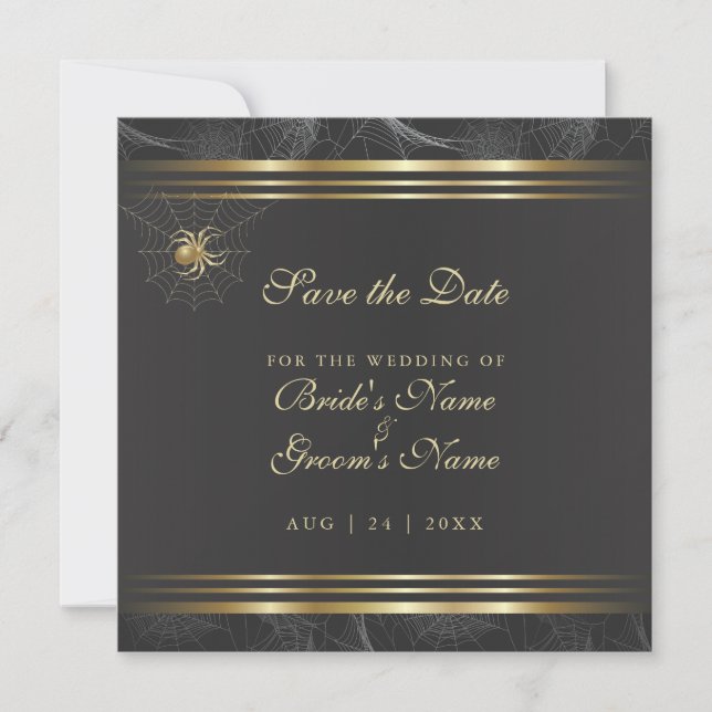 Ornate Golden Spiders Save the Date Invitation (Front)