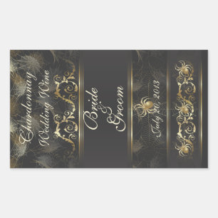 Ornate Golden Spiders Wedding Wine Label Sticker