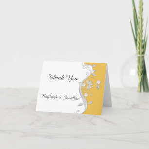 Ornate Golden Yellow Silver White Floral Thank You