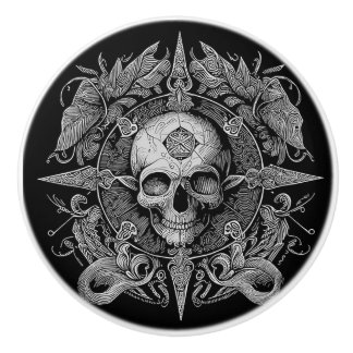 Ornate Gothic Skull Design Ceramic Knob