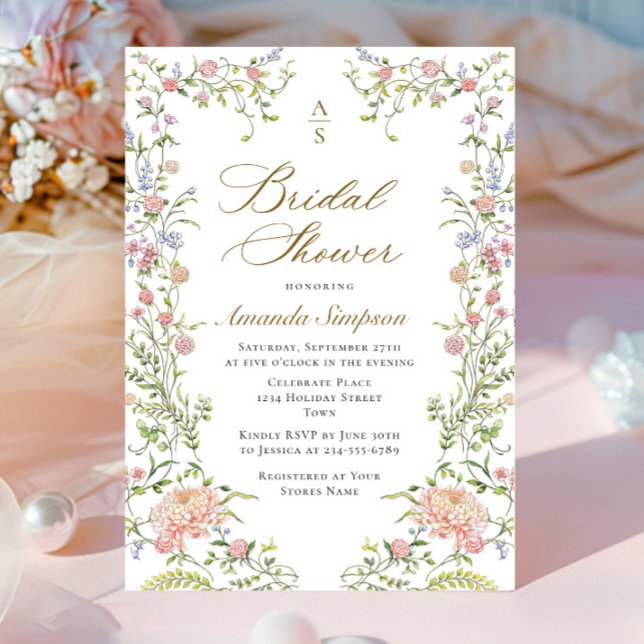 Ornate Grace Pastel Blush Floral Bridal Shower Invitation (Creator Uploaded)