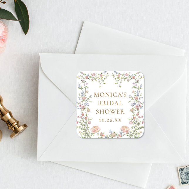 Ornate Grace Pastel Blush Floral Bridal Shower Square Sticker (Creator Uploaded)