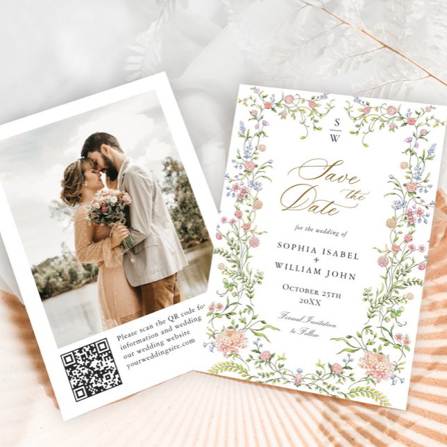 Ornate Grace Pastel Blush Floral Photo Wedding Save The Date (Creator Uploaded)