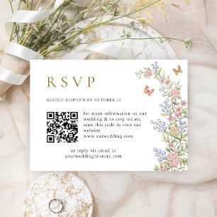 Ornate Grace Pastel Blush Floral QR code Wedding RSVP Card