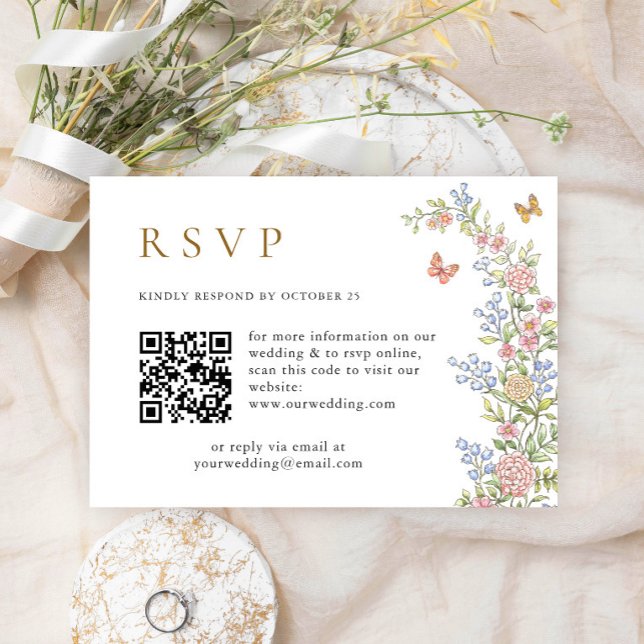 Ornate Grace Pastel Blush Floral QR code Wedding RSVP Card (Creator Uploaded)