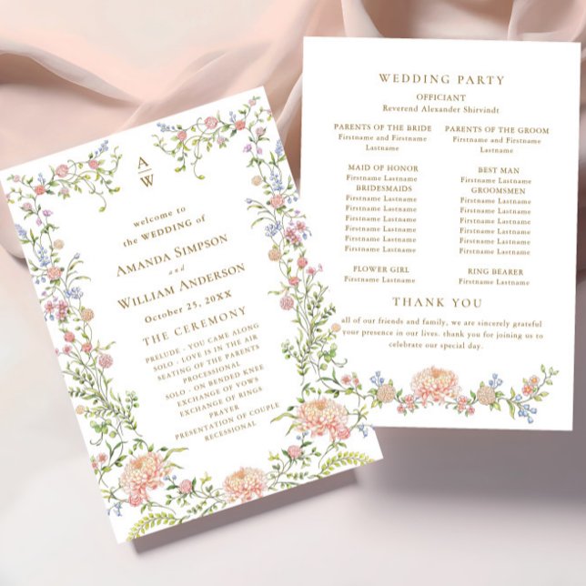 Ornate Grace Pastel Blush Floral Wedding Ceremony Program (Creator Uploaded)