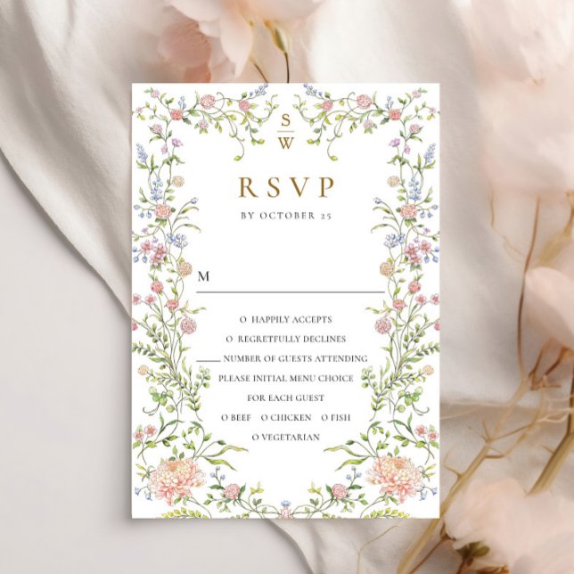 Ornate Grace Pastel Blush Floral Wedding RSVP Card (Creator Uploaded)