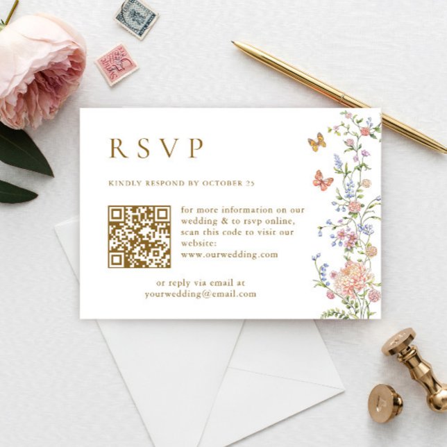 Ornate Grace Pastel Pink QR code Wedding RSVP card (Creator Uploaded)