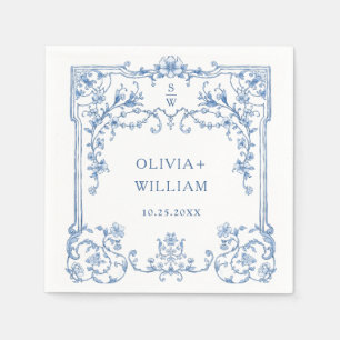 Ornate Grace Victorian Floral Blue Flowers Wedding Napkin