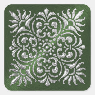 Ornate Green and Silver Embossed Look Sticker