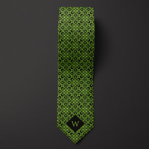 Ornate Green & Black Arabesque Monogram Tie