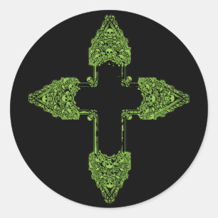 Ornate Green Gothic Cross Classic Round Sticker