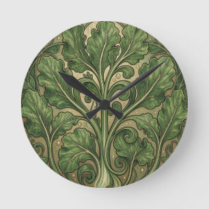 Ornate Green Kale Art Nouveau Round Clock