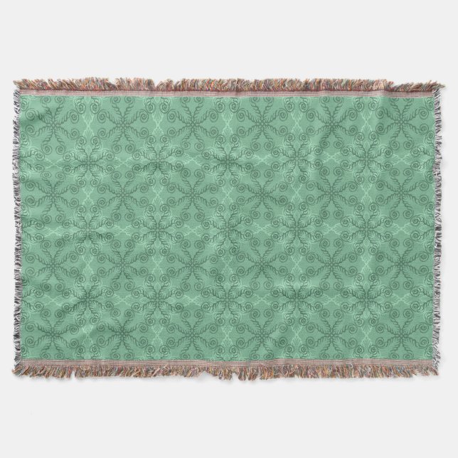Ornate Green Leafy Scrollwork Throw Blanket (Front)