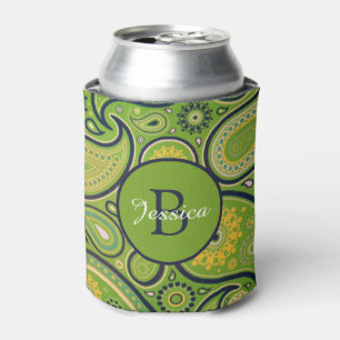 Ornate Green Paisley Pattern Personalised Can Cooler