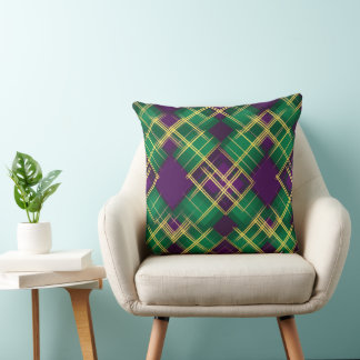 ORNATE GREEN & PURPLE DIAMOND PATTERN CUSHION