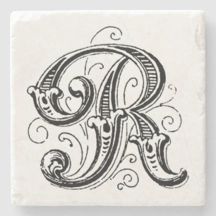 Ornate Grey Monogram ‘R’ Stone Coaster