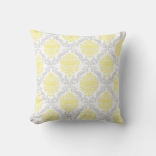 Ornate Grey Yellow Damask Cushion