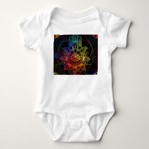 Ornate hamsa: hand-drawn neon pattern. baby bodysuit