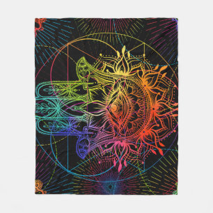 Ornate hamsa: hand-drawn neon pattern. fleece blanket