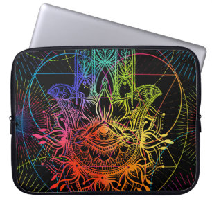 Ornate hamsa: hand-drawn neon pattern. laptop sleeve