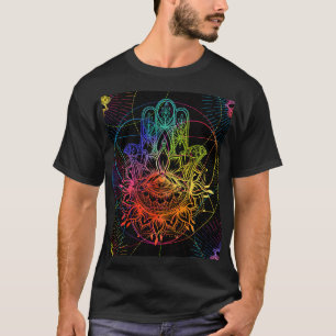 Ornate hamsa: hand-drawn neon pattern. T-Shirt