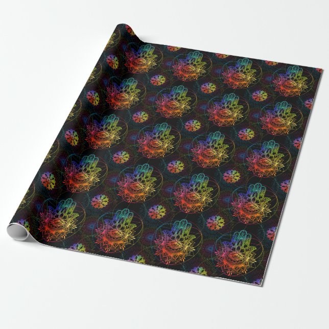 Ornate hamsa: hand-drawn neon pattern. wrapping paper (Unrolled)