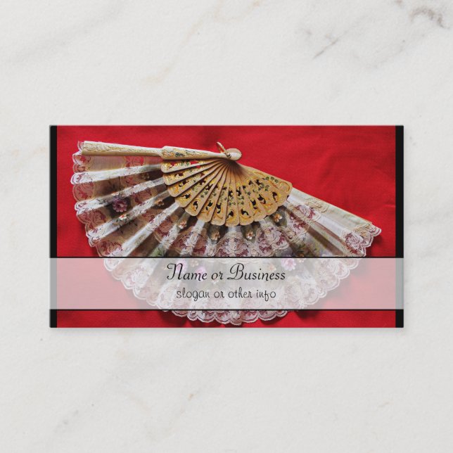 Ornate Hand Held Fan on a Red Background Business Card (Front)