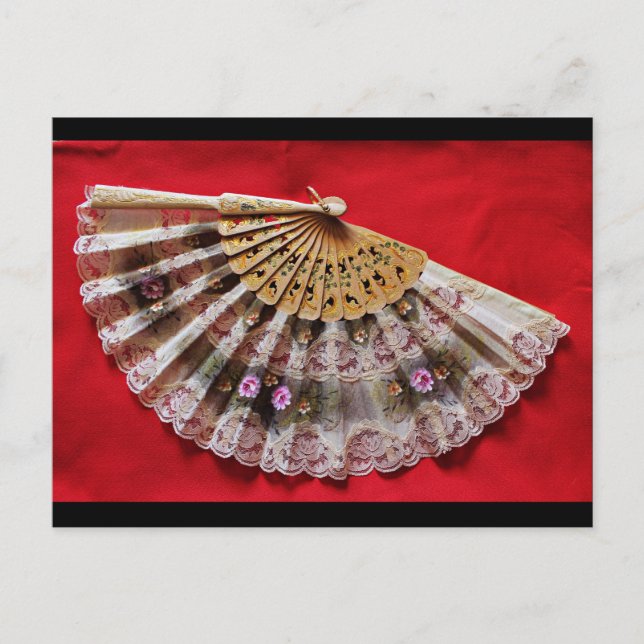 Ornate Hand Held Fan on a Red Background Postcard (Front)
