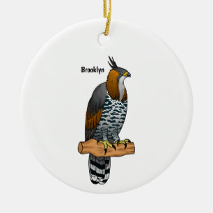 Ornate hawk eagle bird cartoon illustration ceramic ornament