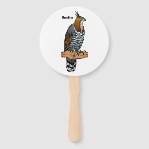 Ornate hawk eagle bird cartoon illustration hand fan