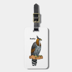 Ornate hawk eagle bird cartoon illustration luggage tag