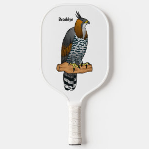 Ornate hawk eagle bird cartoon illustration pickleball paddle