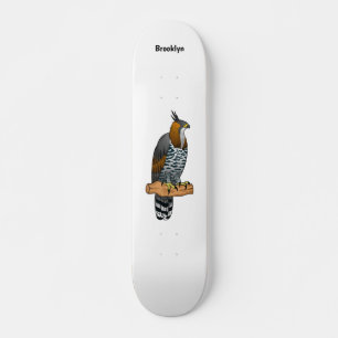 Ornate hawk eagle bird cartoon illustration skateboard