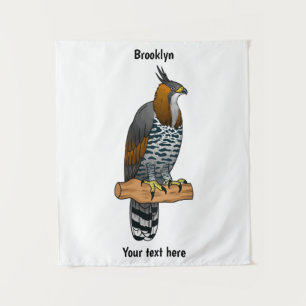 Ornate hawk eagle bird cartoon illustration tapestry