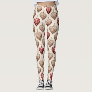 Ornate Heart Ornaments - Baroque & Quilted (1) Leggings