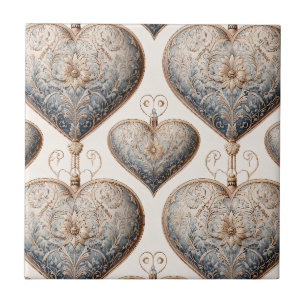 Ornate Heart Ornaments - Baroque & Quilted (2) Ceramic Tile