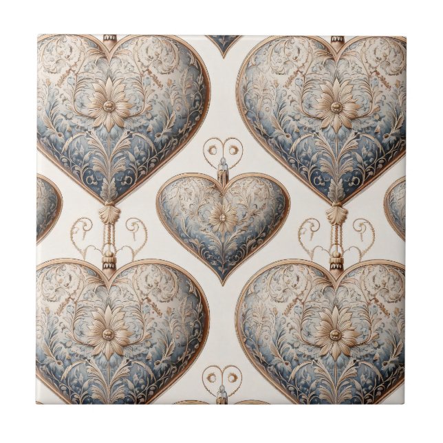 Ornate Heart Ornaments - Baroque & Quilted (2) Ceramic Tile (Front)