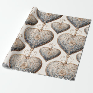 Ornate Heart Ornaments - Baroque & Quilted (2) Wrapping Paper