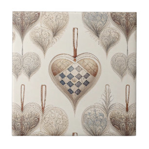 Ornate Heart Ornaments - Baroque & Quilted (3) Ceramic Tile