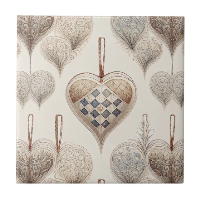 Ornate Heart Ornaments - Baroque & Quilted (3) Ceramic Tile (Front)