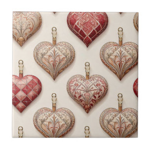 Ornate Heart Ornaments - Baroque & Quilted Ceramic Tile