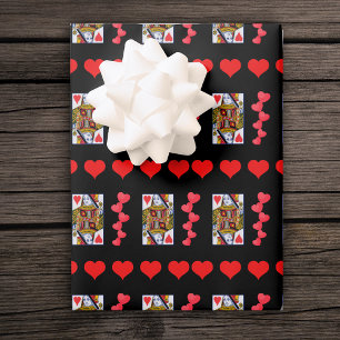 Ornate Heart Queen Playing Card Bright Red Hearts Wrapping Paper Sheet
