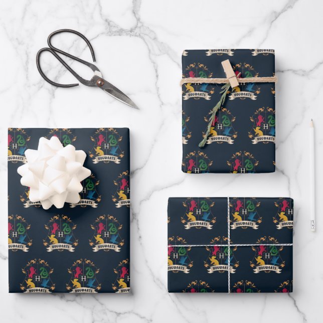 Ornate HOGWARTS™ House Crest Wrapping Paper Sheet (Front)