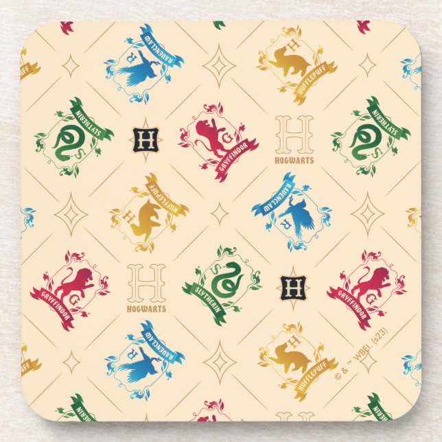 Ornate HOGWARTS™ House Crests Pattern Coaster (Front)