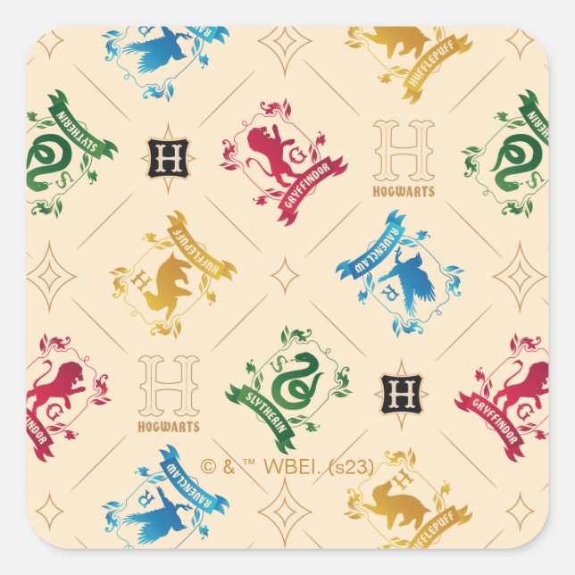 Ornate HOGWARTS™ House Crests Pattern Square Sticker (Front)