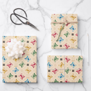 Ornate HOGWARTS™ House Crests Pattern Wrapping Paper Sheet